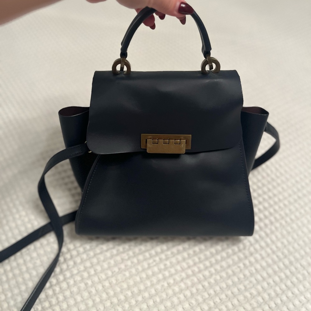 Zac Posen Eartha Convertible Navy Satchel with Gold Accents